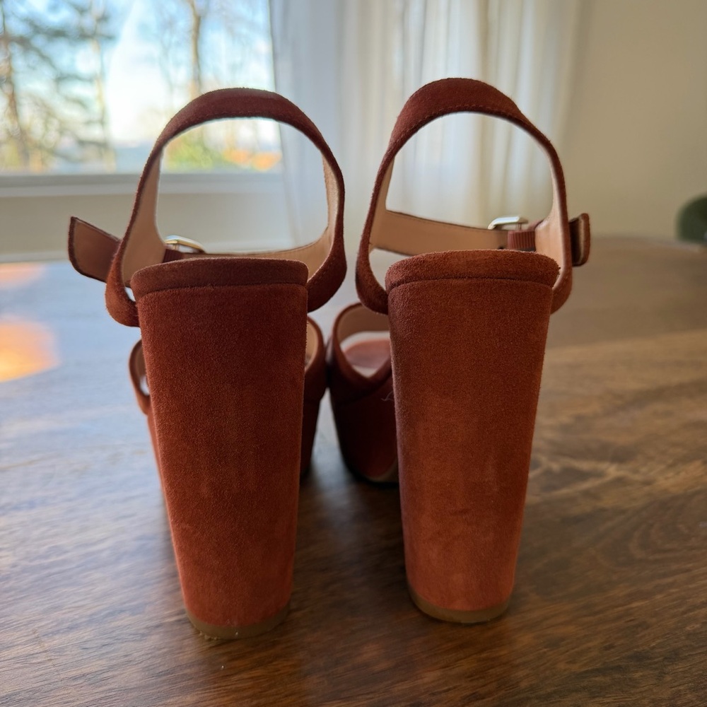 Kate Spade Suede Platform Block Heel Sandals • 6.5 • Rust Cognac • Ankle Strap - Picture 6 of 8